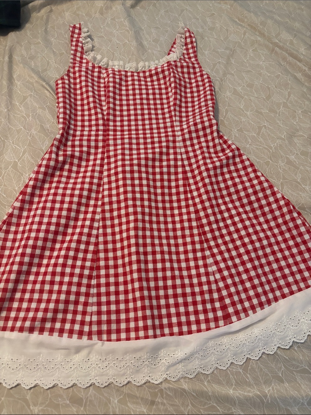 Handmade 60s Red Gingham Lace-Hem' Tank Dress